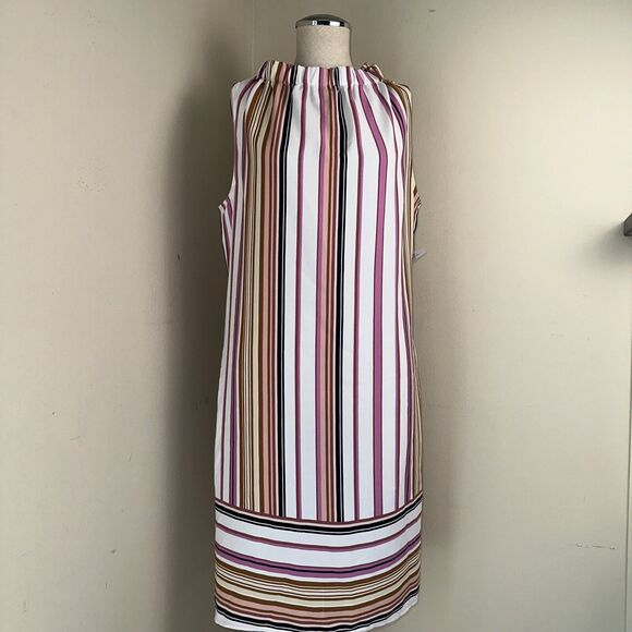NWT Apt .9 Multicolor Sleeveless Striped Dress Pink Black Cream Midi Sz Small - Picture 1 of 9